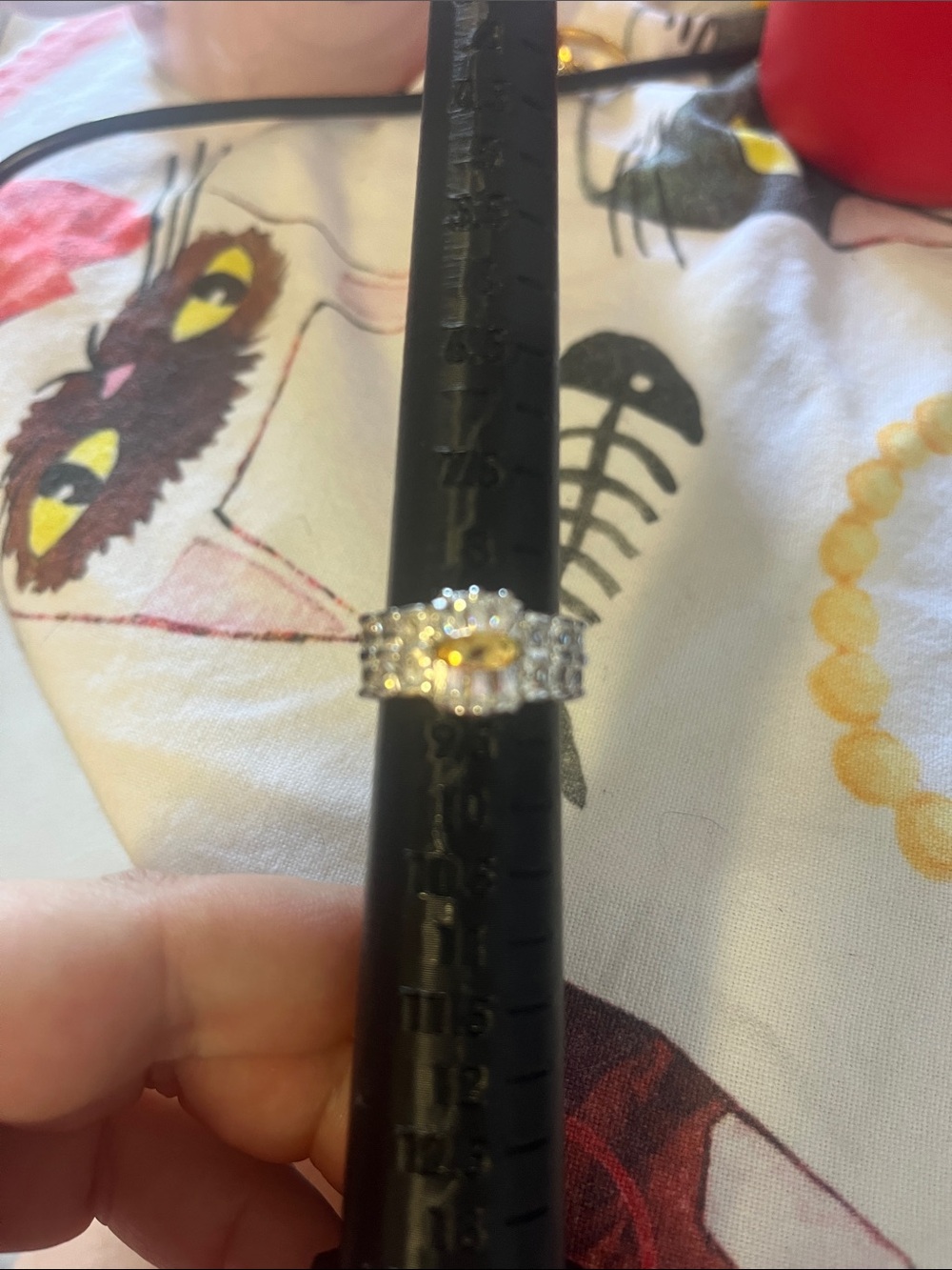 Silver Ring with gold Center Stone and Halo Accents